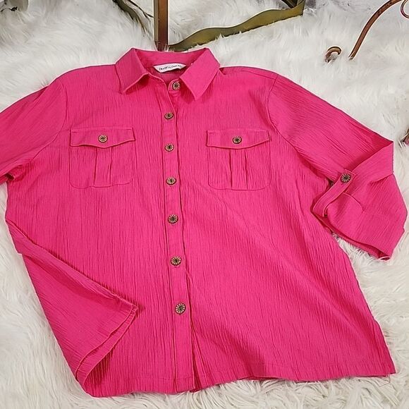 Textured Pink Barbie Core Button-down Shirt - Picture 5 of 11